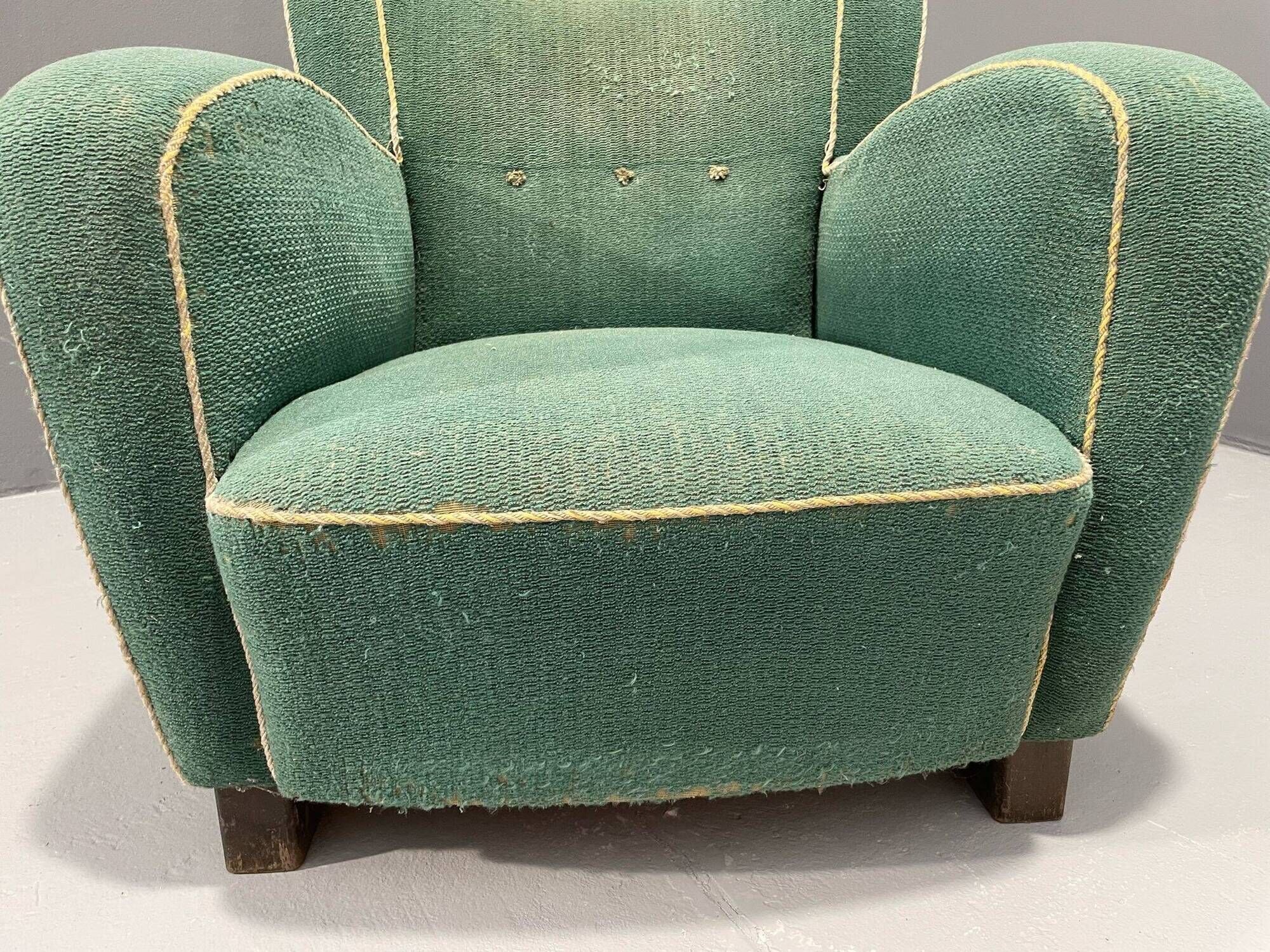 Fauteuil Art déco danois en mohair vert, années 1930-1940