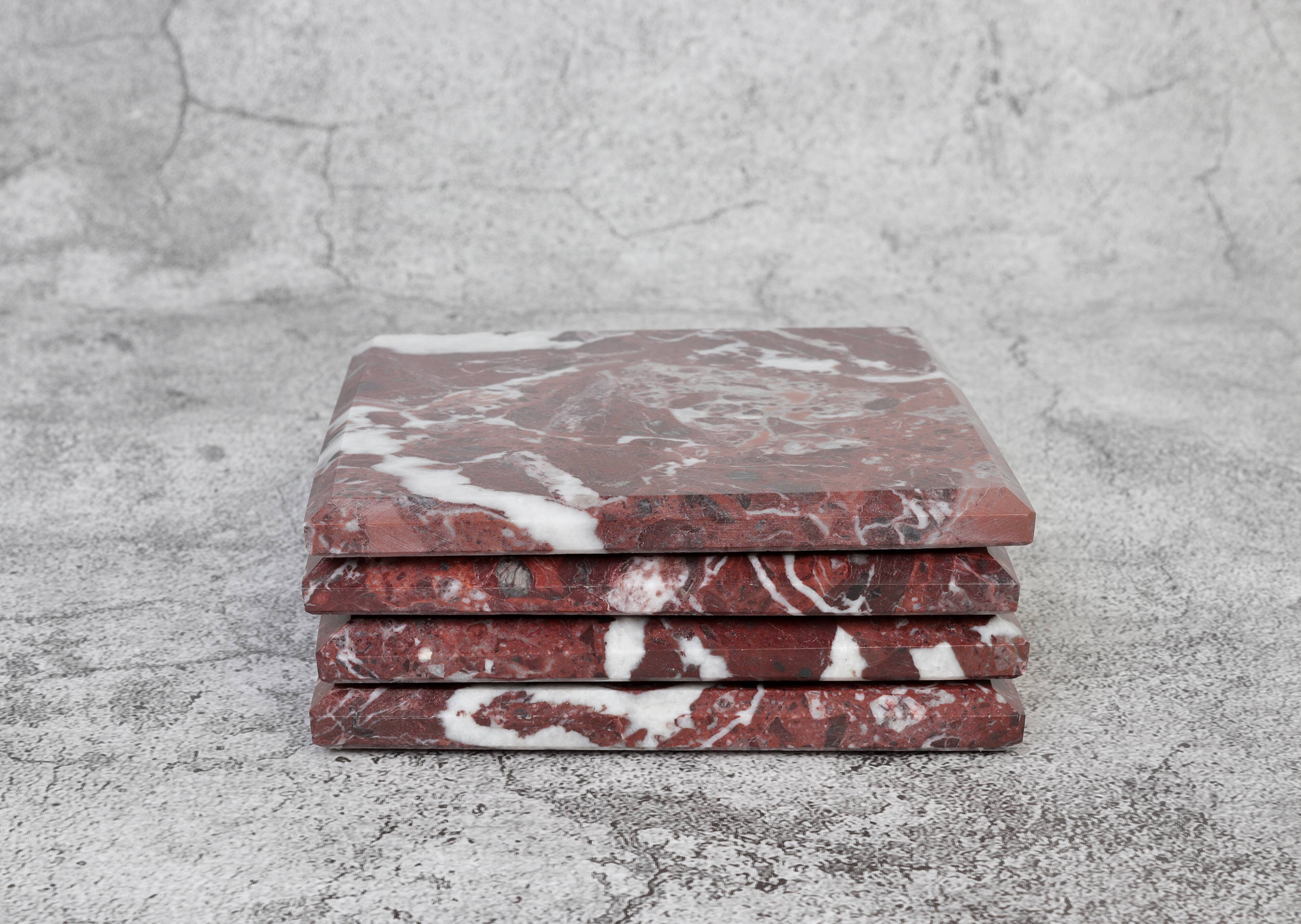 Madeji – Red Square Natural Marble Coasters - set of 4