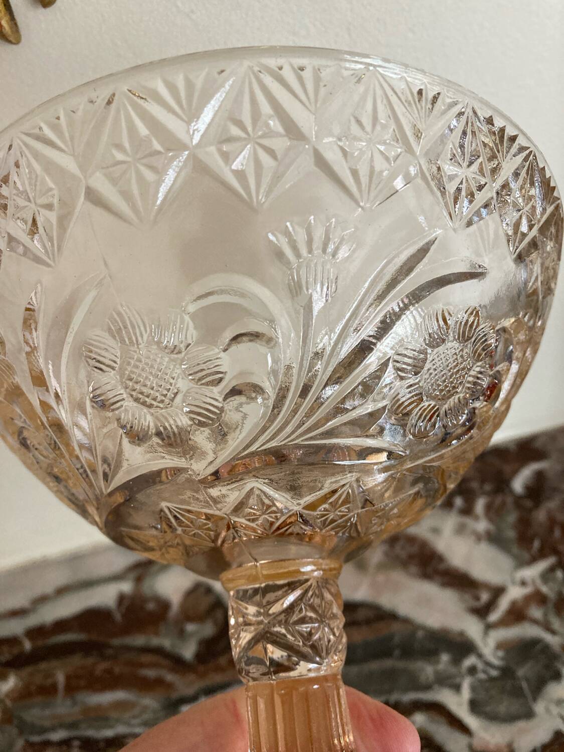 Pink glass footed bowl