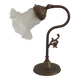 Vintage French Brass Anglepoise Table Lamp with Opaque Patterned Glass Shade 5087