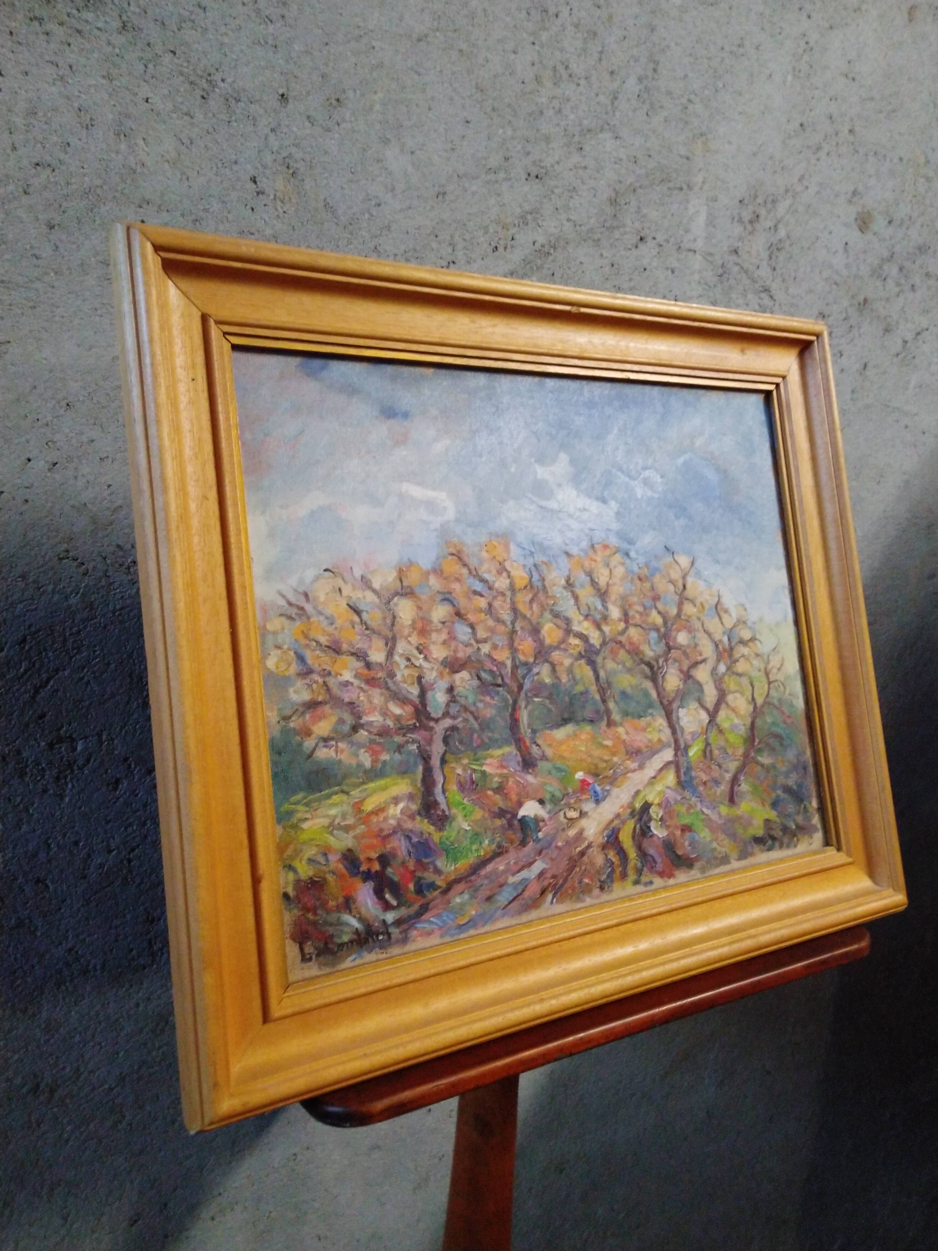 Oil painting on canvas "Chestnut gatherers" Louis Combalot