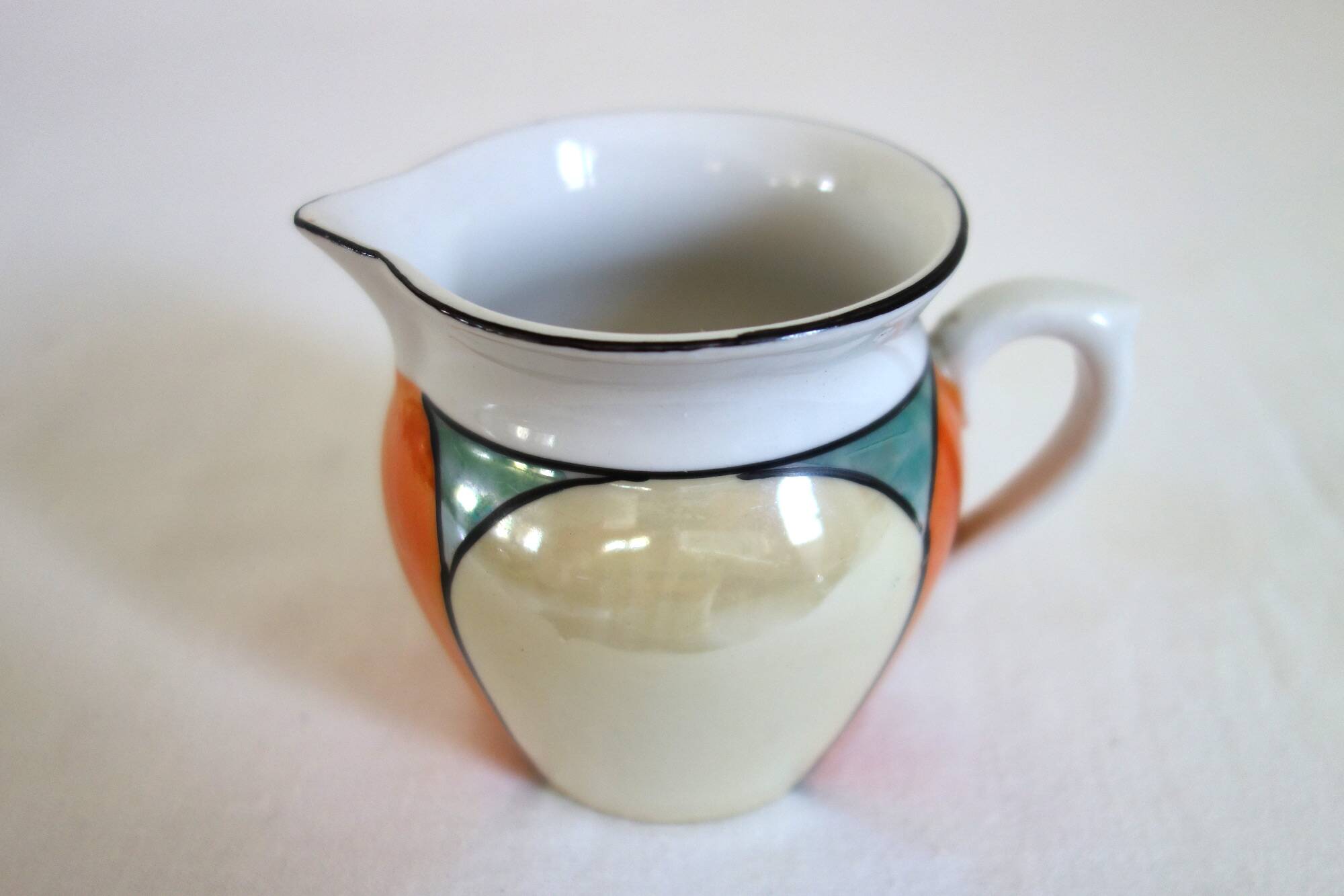 Vintage iridescent set of 6 egg cups, salt shaker, tray and pitchers