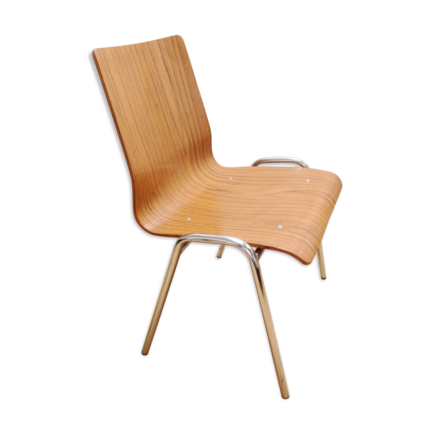 Multiplied wooden chair and chrome feet, vintage 60/70s