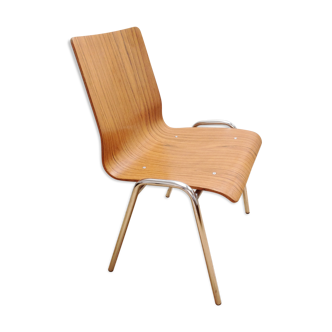 Multiplied wooden chair and chrome feet, vintage 60/70s