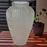 Vaas art déco en persglas givré avec décor floral, Frankrijk
