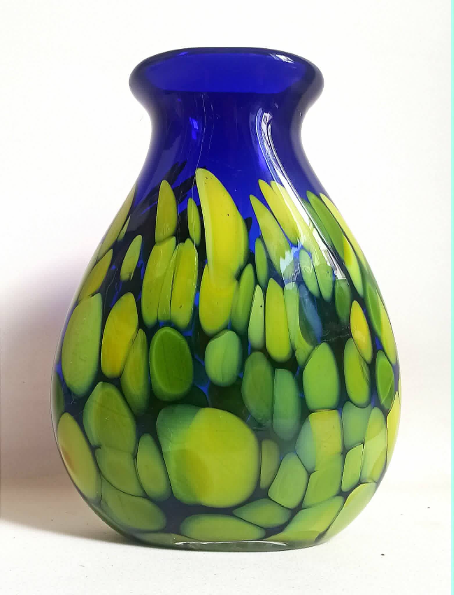 Cobalt blue vase with yellow inclusion Height 33 cm