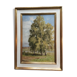 "The Birches" Original oil on wooden panel