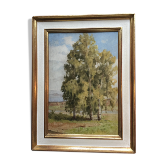 "The Birches" Original oil on wooden panel