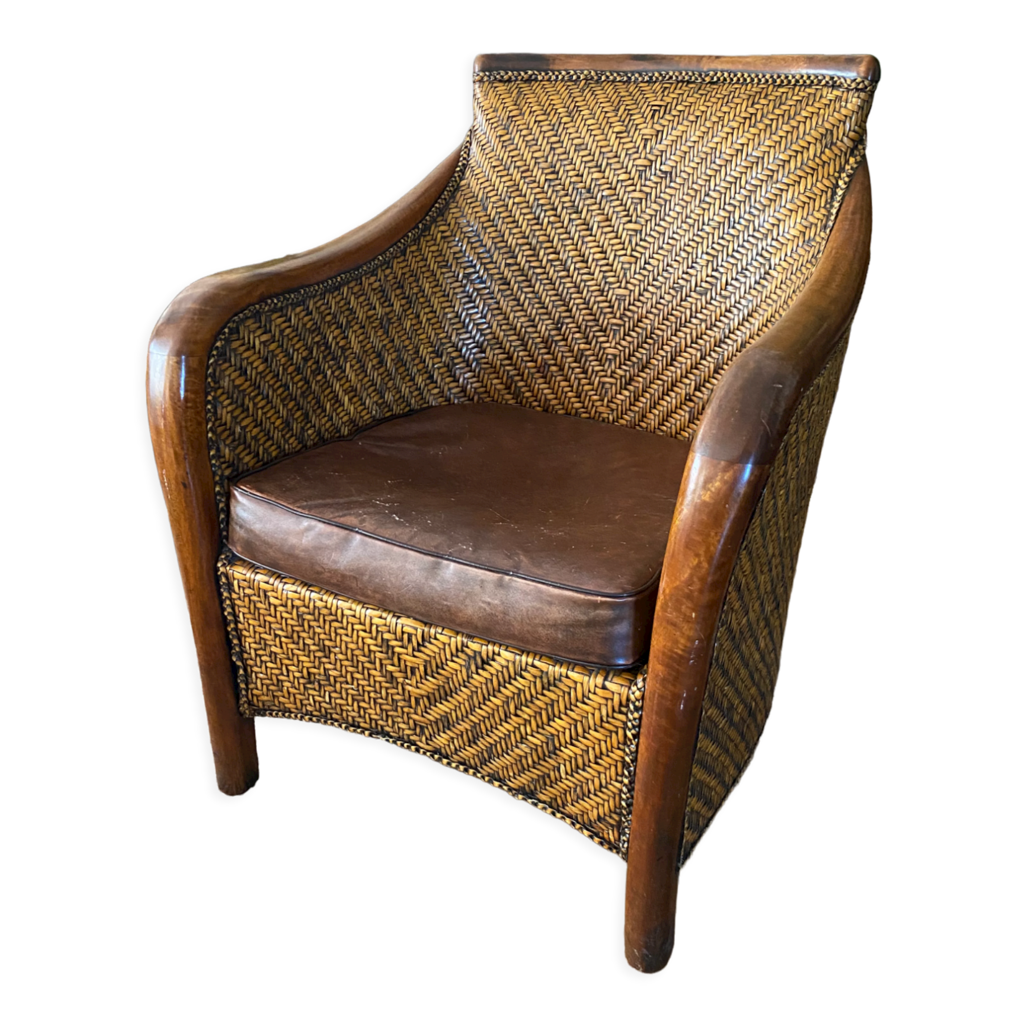 Fauteuil en rotin tressé vintage