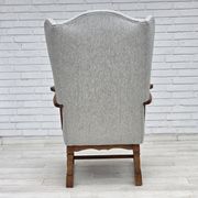 1950s, Danish high-backed armchair, reupholstered, wool, oak wood.