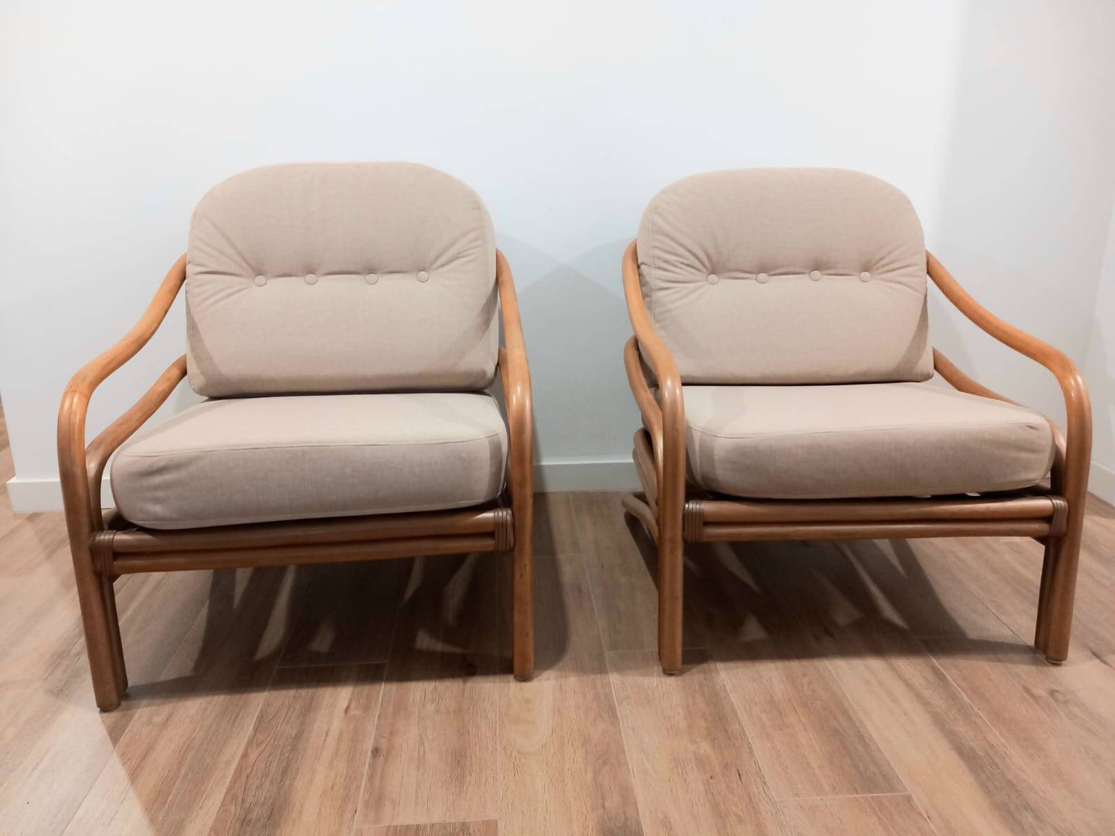 Two rattan armchairs from the 1970s, Scandinavia