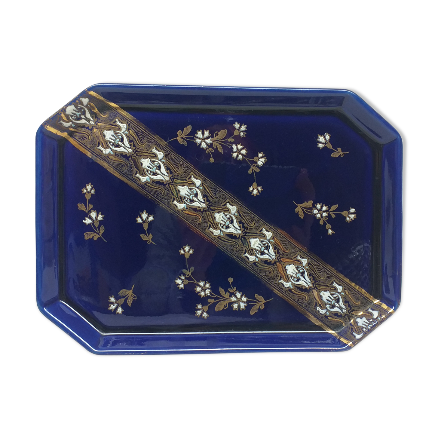 Flat Lunéville Ket G dark blue & gold enamelled