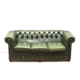 Green vintage leather 3-seater Chesterfield sofa