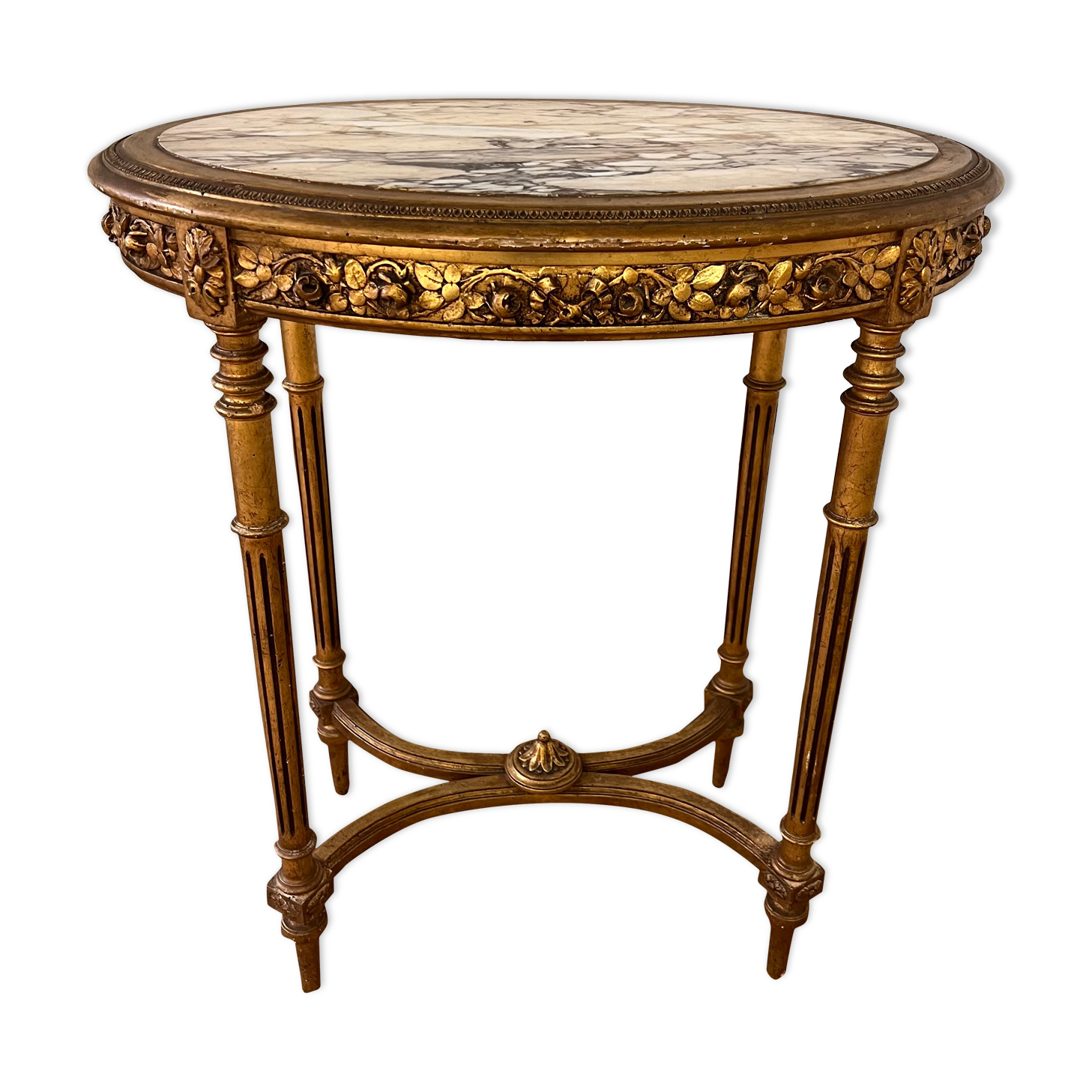 Wooden and marble pedestal table