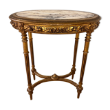 Wooden and marble pedestal table