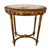 Wooden and marble pedestal table