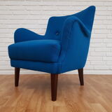 Danish designed armchair, wool, beech, completely renovated