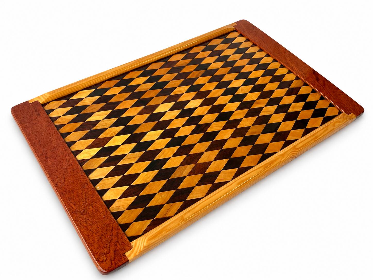 One-of-a-Kind Handmade Geometric Marquetry Tray
