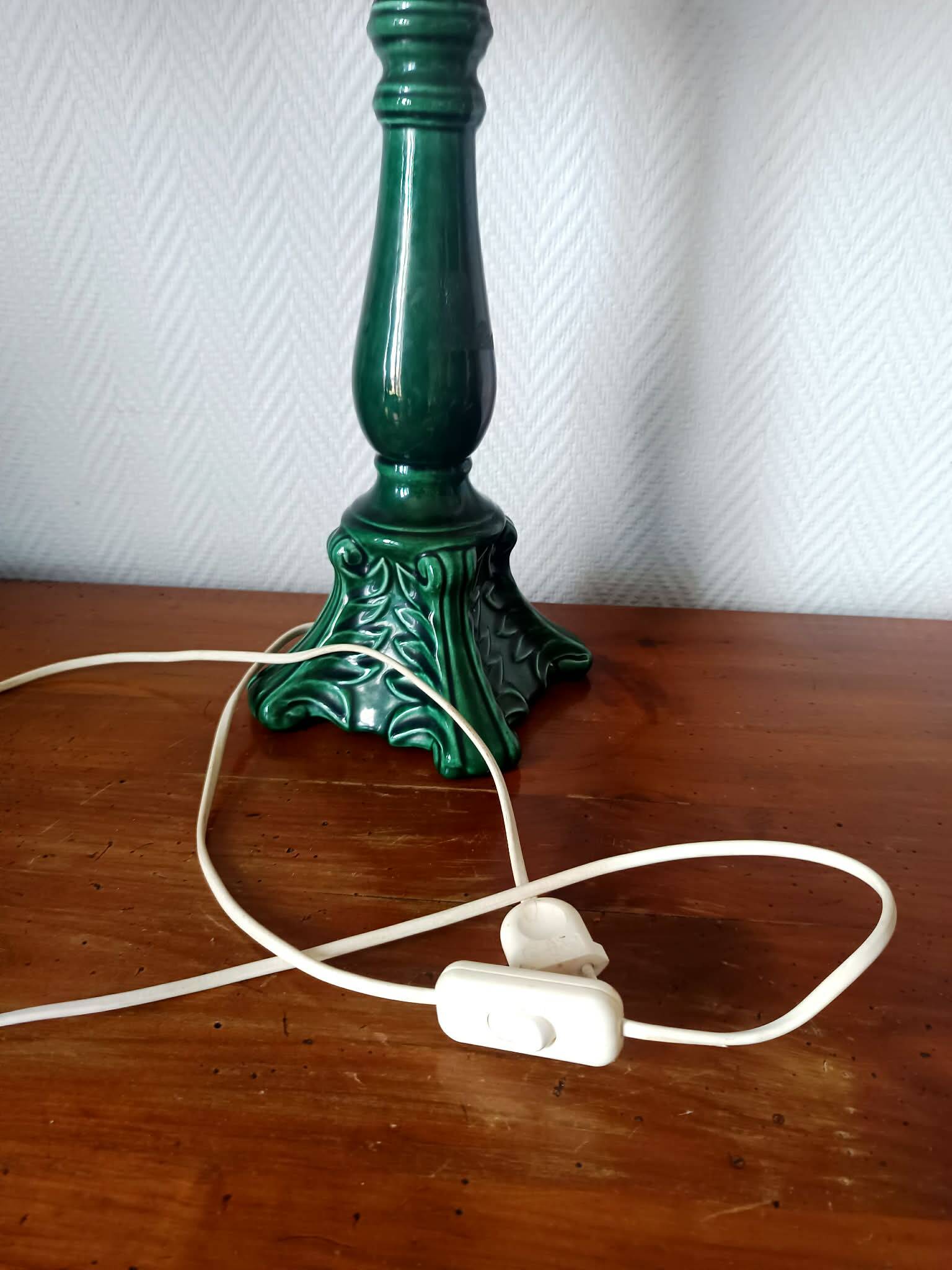 Vintage green ceramic lamp with custom shade