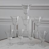 Set of 8 crystal wine glasses engraved 50s