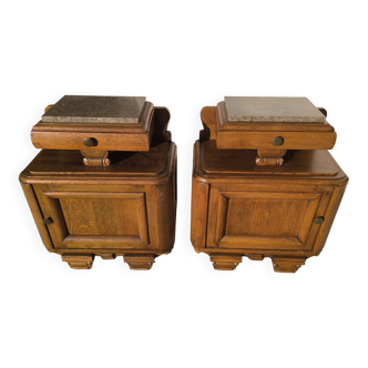 Set of 2 marble and wood bedside tables