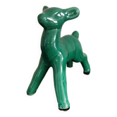 Biche vintage en faïence verte style art déco, années 60