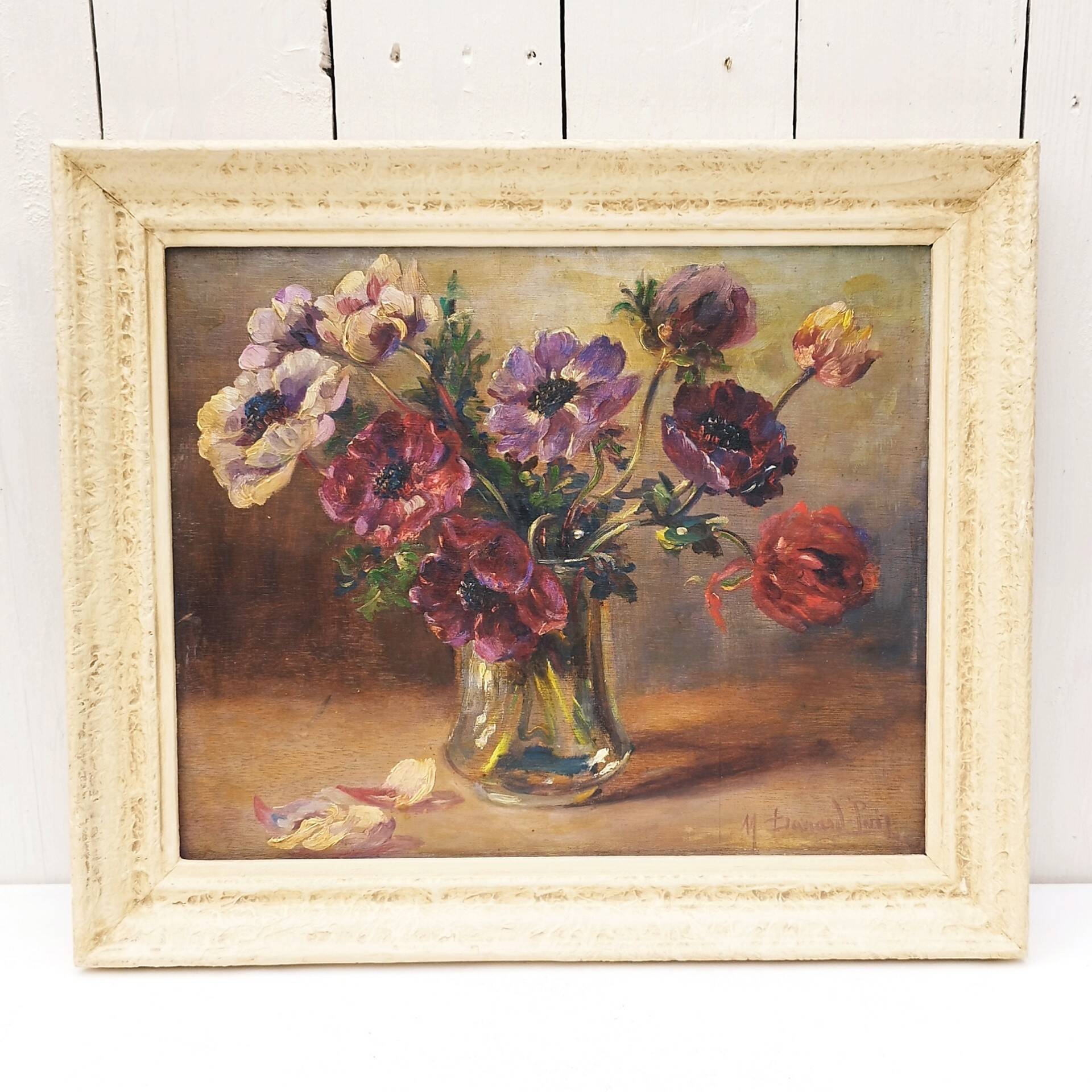 Oil on panel bouquet of anemones Marthe Puig