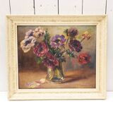 Oil on panel bouquet of anemones Marthe Puig