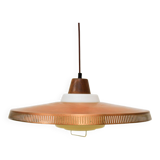 Copper milk glass & teak hanging lamp Bernt Karlby for Lyfa