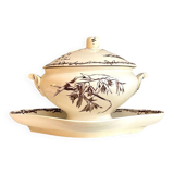 HB & Cie brown ironstone gravy boat with lid