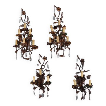 Antique wall sconces in iron, sheet metal and glass, Italy, 19th century
