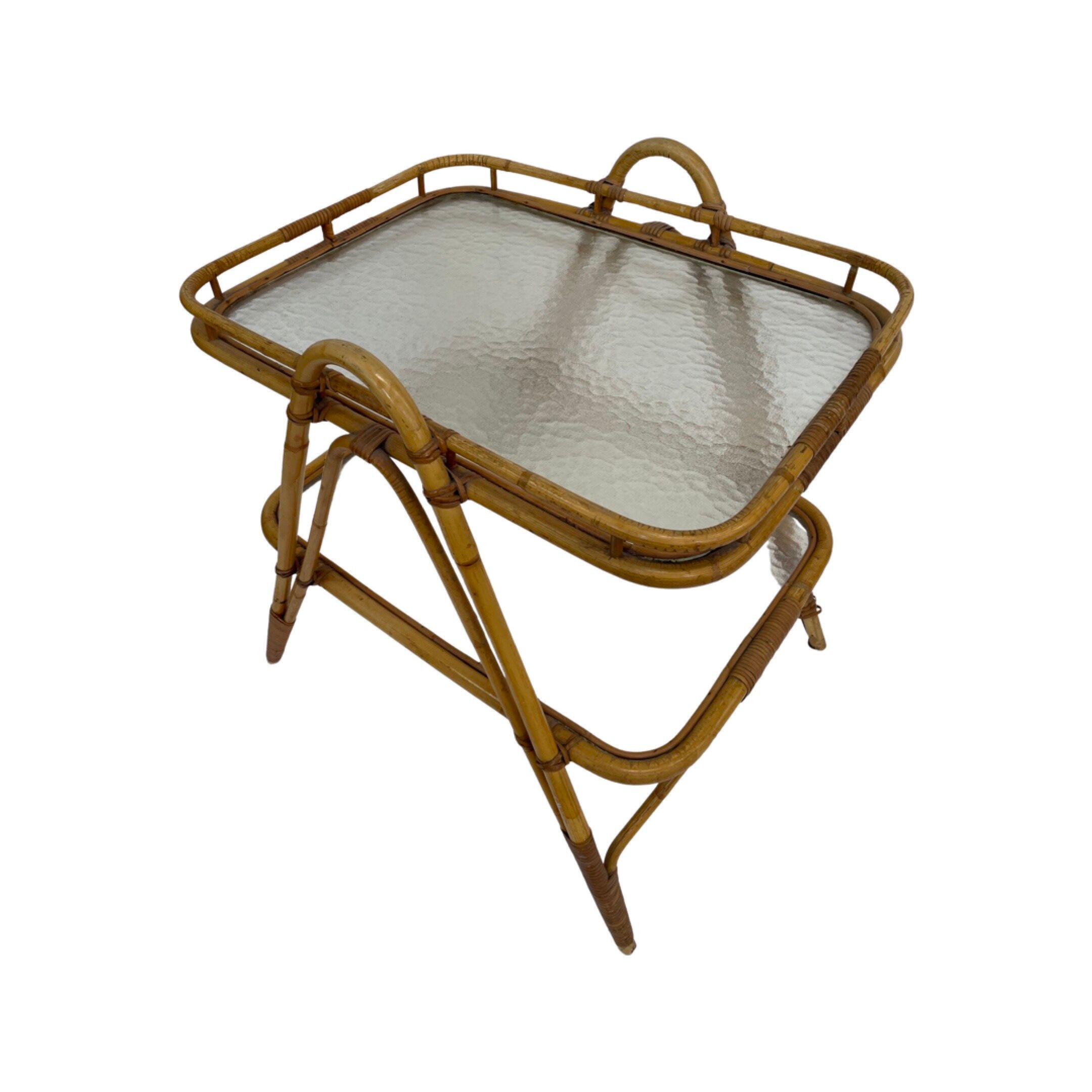 Vintage rattan table side table bamboo rattan 60's