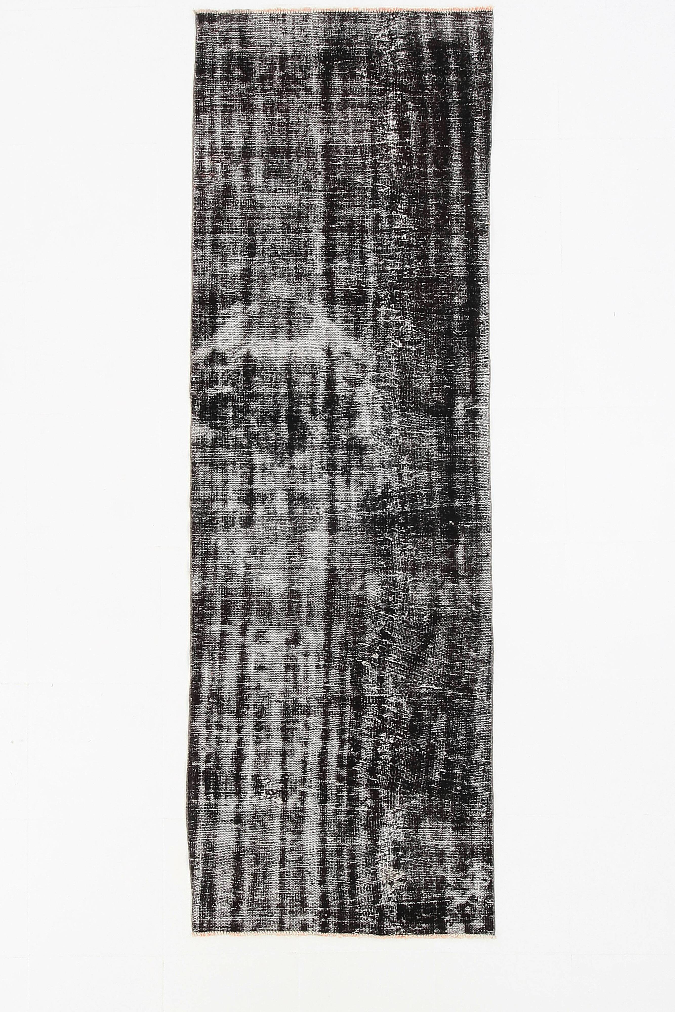 3x9 Shabby Chic Black Gray Turkish Runner Rug, 90x277Cm