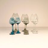 Large collection of Midcentury tulip glasses by Orrefors Nils Landberg, Sweden, 1950s.