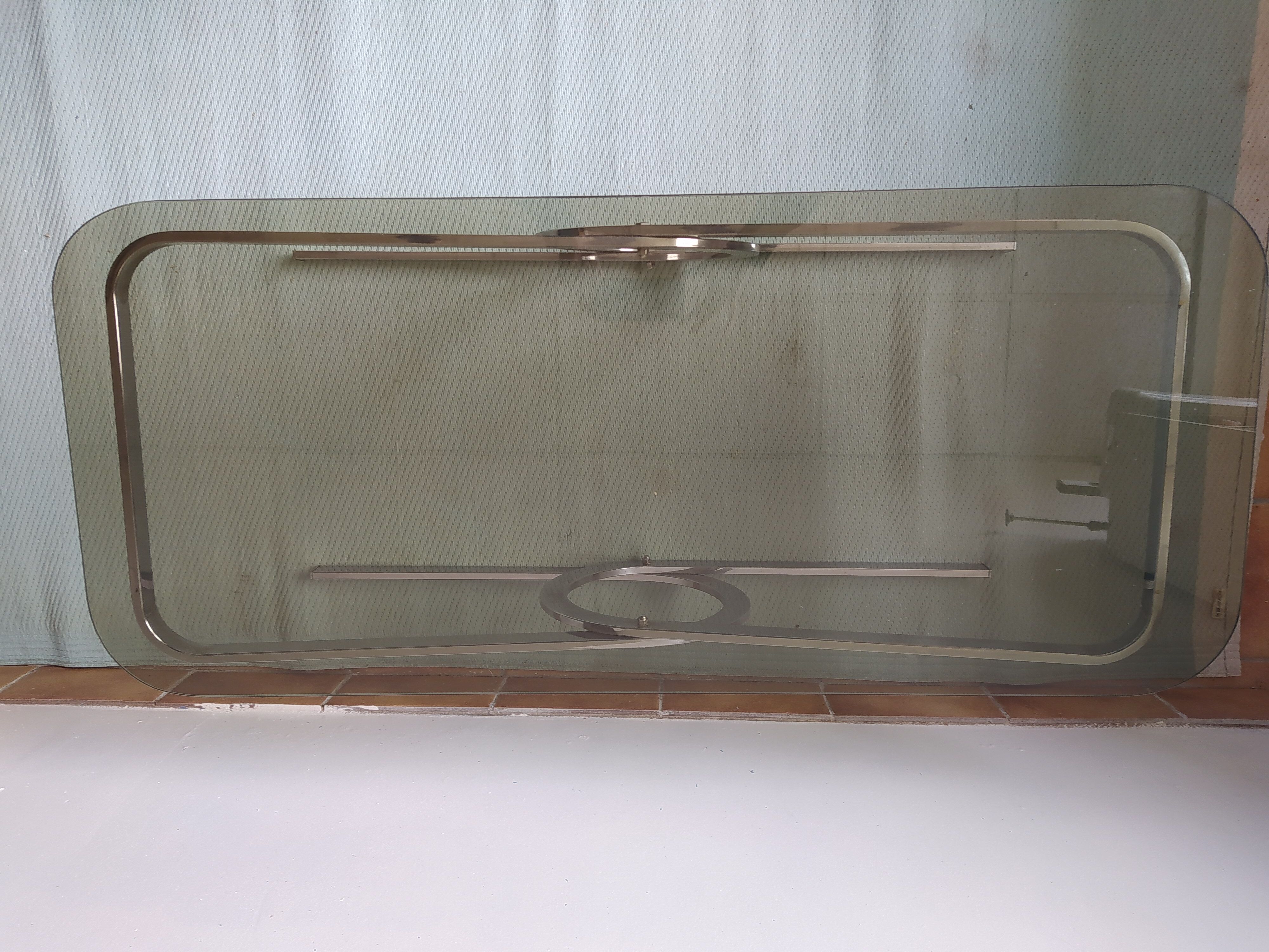 Vintage coffee table 70s rectangular top smoked glass chrome foot
