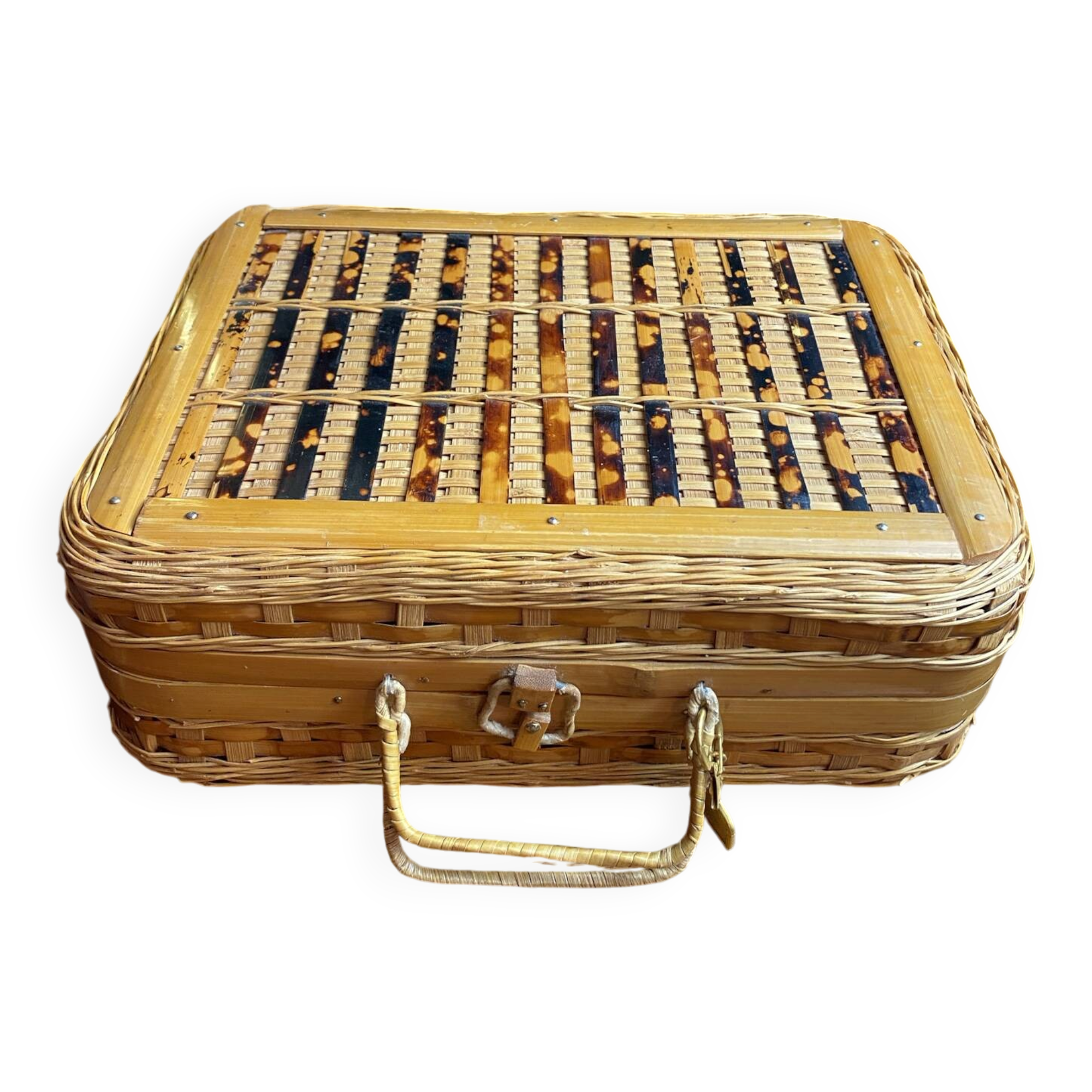 Wicker and wood suitcase