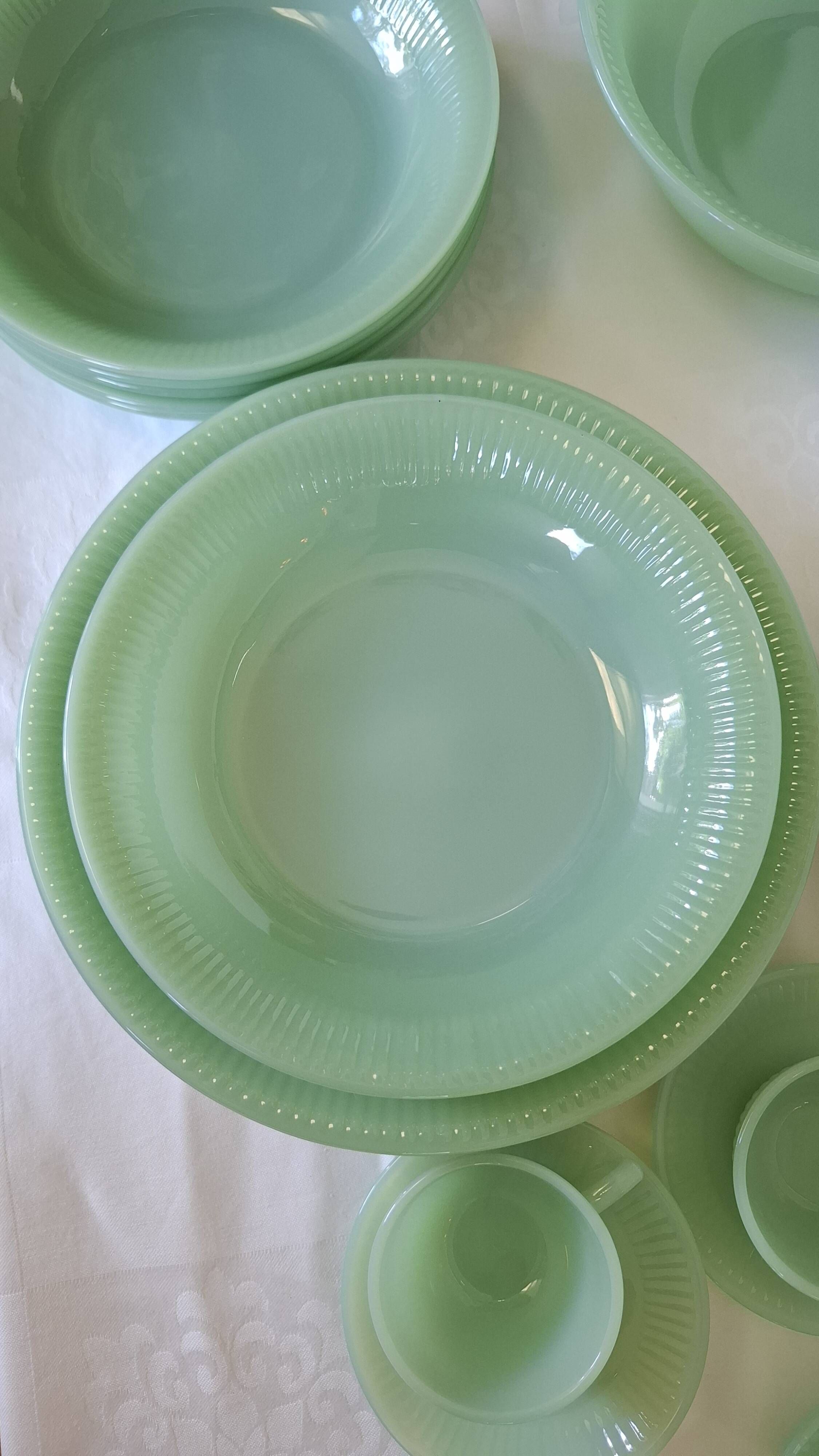 Rare 1950s Fire-King Jadeite "Jane Ray" Dinner & Coffee Service - 32-Pieces