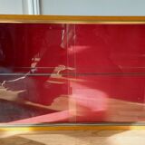 Glass wall shelf in light oak 1960