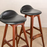 Pair of danish high stools in teak and black skaï model od61 by erik buch for oddense .