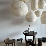 Suspension in rattan and natural japanese linen in the shape of a drop
