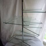 Etagère présentoir éventail en verre et métal chromé vintage