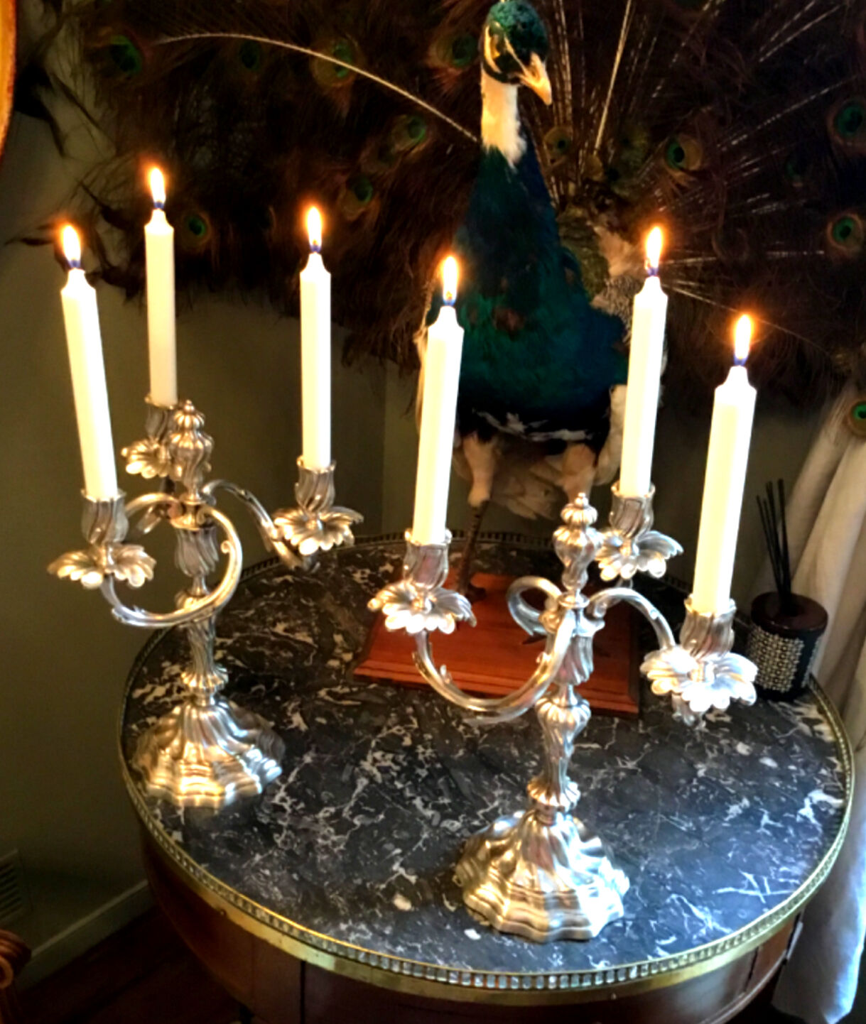 Pair of silver metal candelabras rocaille style XIX