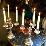 Pair of silver metal candelabras rocaille style XIX