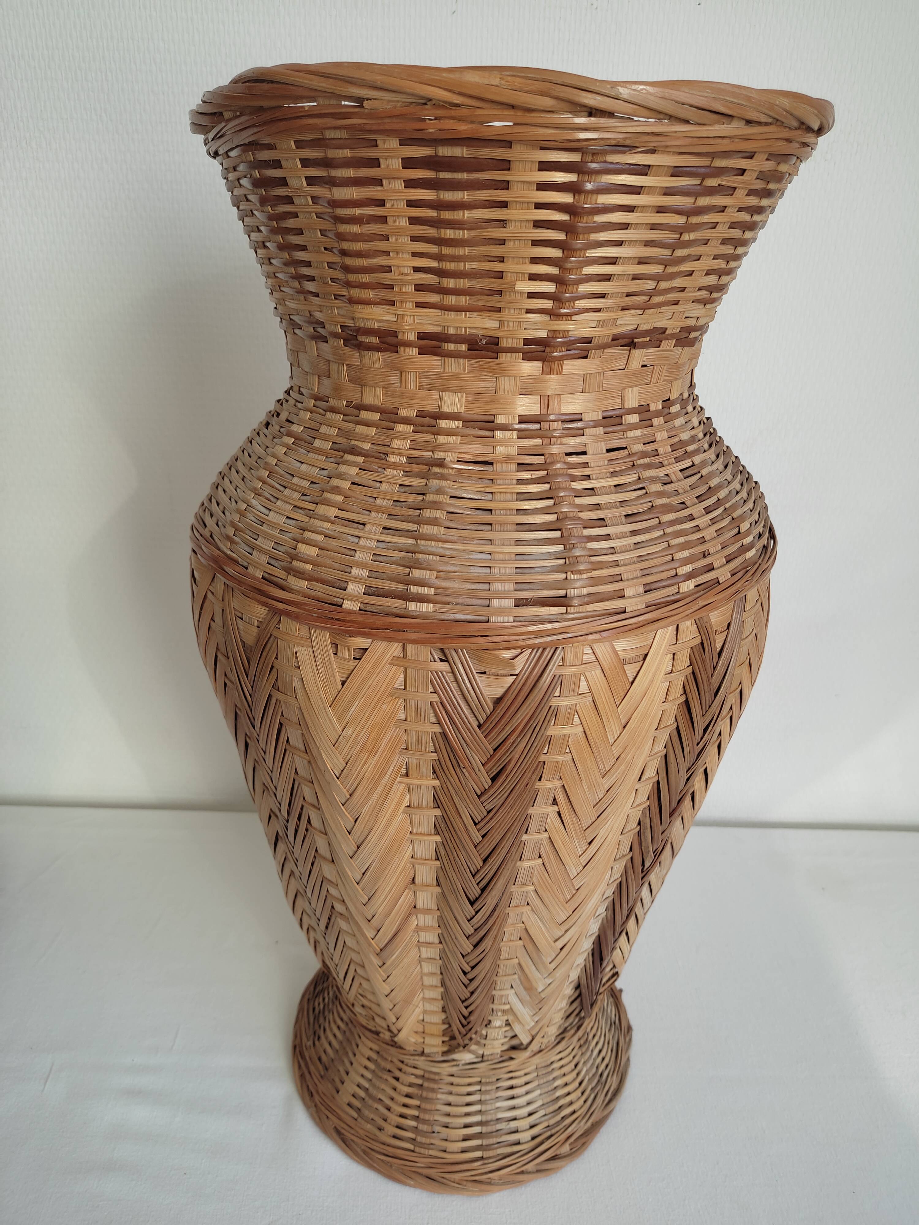 large braided bamboo vase