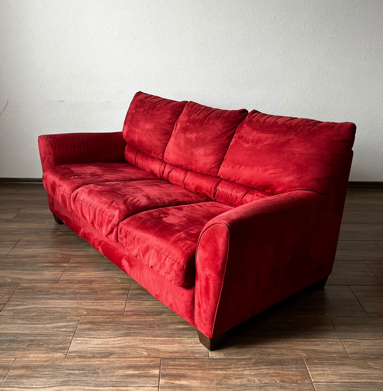 Vintage 3 Seat Red Velour Sofa, Ikea 1990s