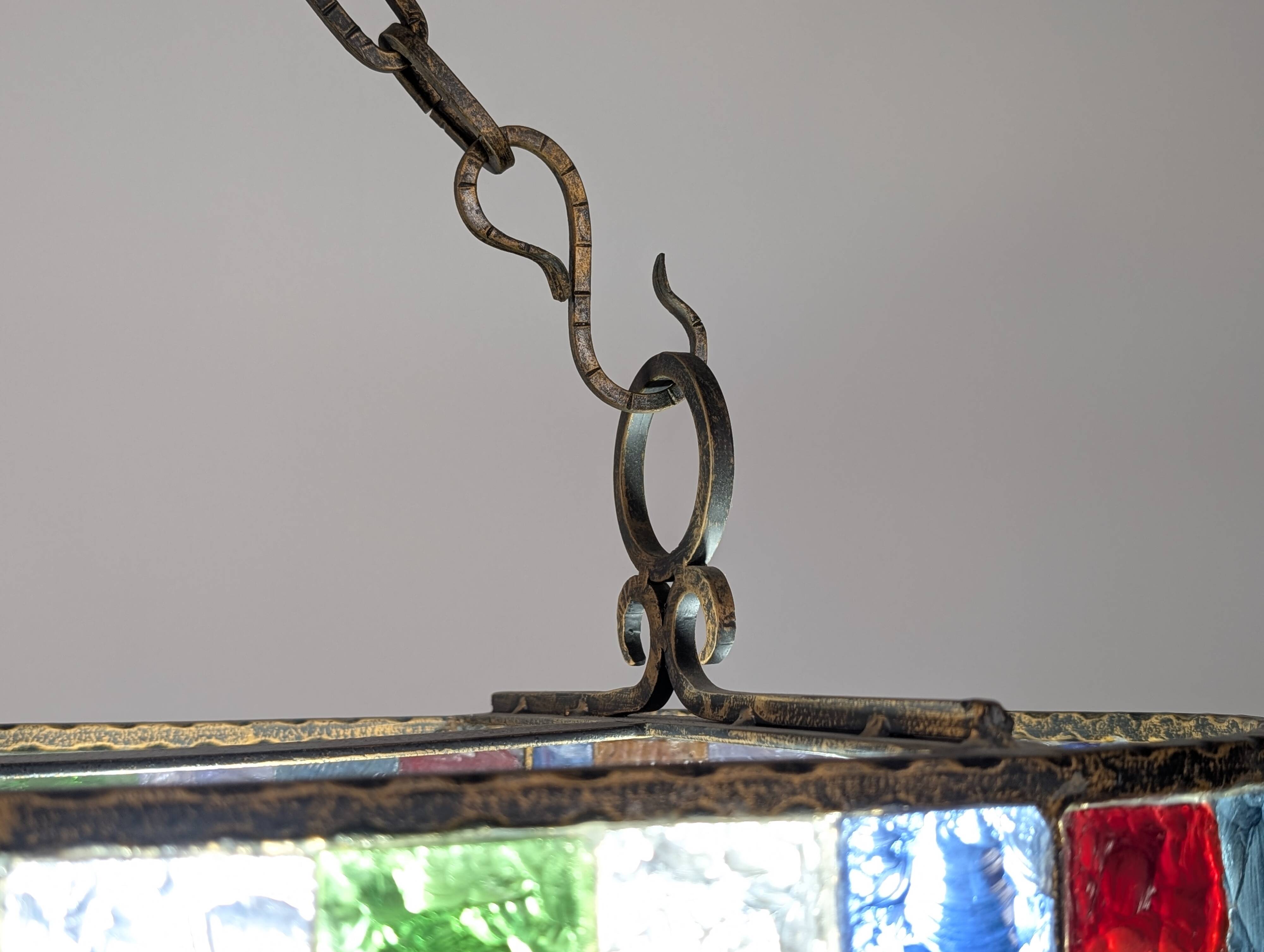 Large Italian Multi-Colored Hammered Crystal and Wrought Iron Chandelier