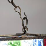 Large Italian Multi-Colored Hammered Crystal and Wrought Iron Chandelier