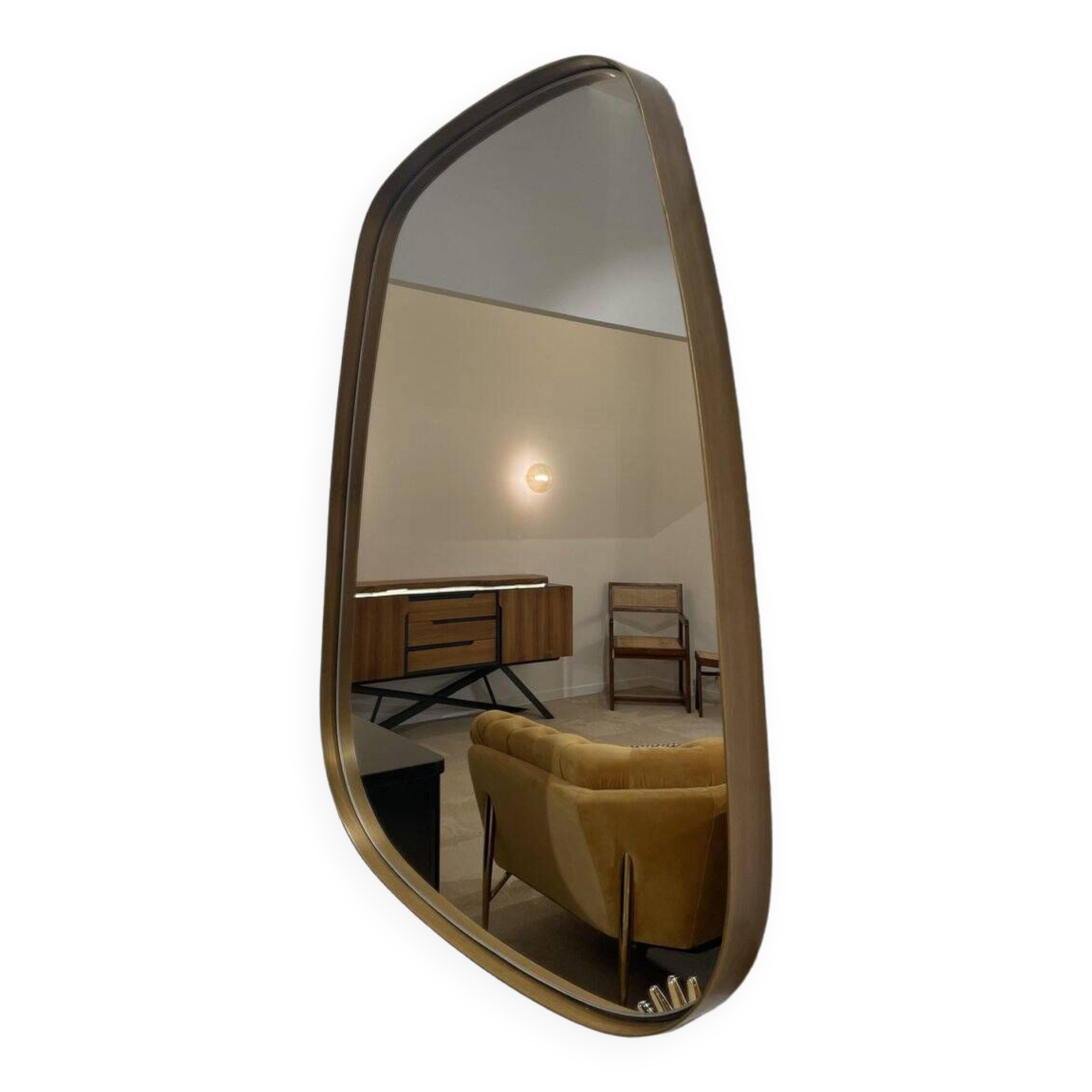 Rear view mirror and free form brass outline 75x65cm