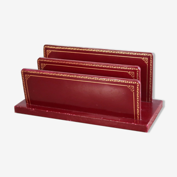 Burgundy leather mail holder, golden border, 50s