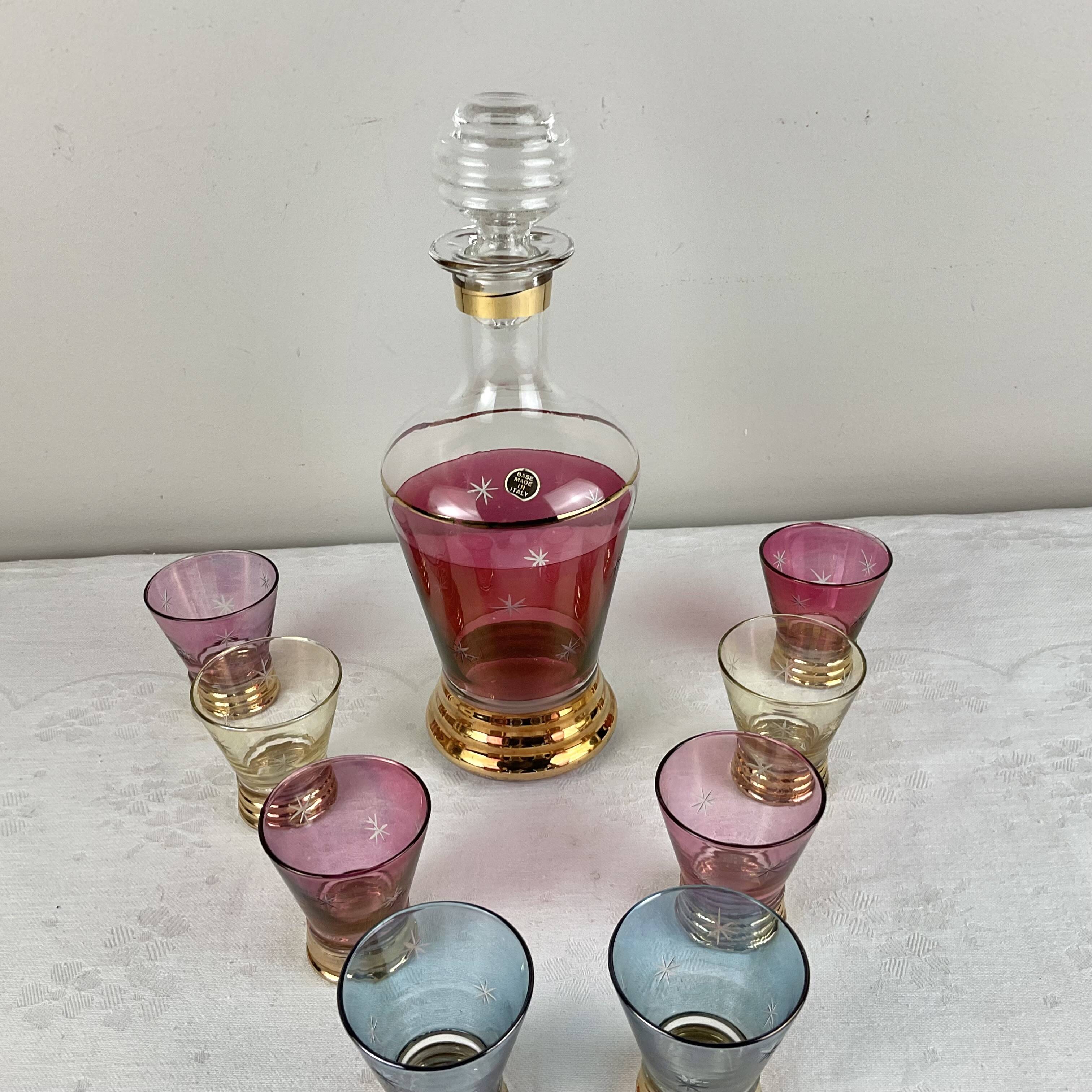 Vintage liqueur carafe and matching glasses Made in Italy